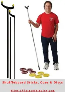 Shuffleboard equipment, sticks, cues, discs, rulesofplaying