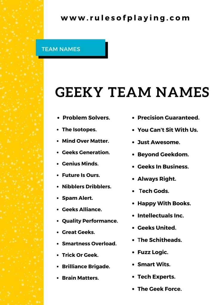 Guidelines to Geeky Team Names